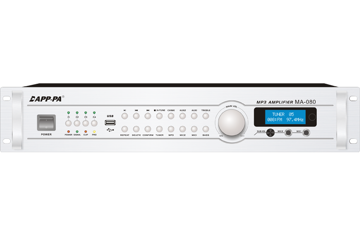 带MP3、收音机、显示屏、四分区合并式功率放大器